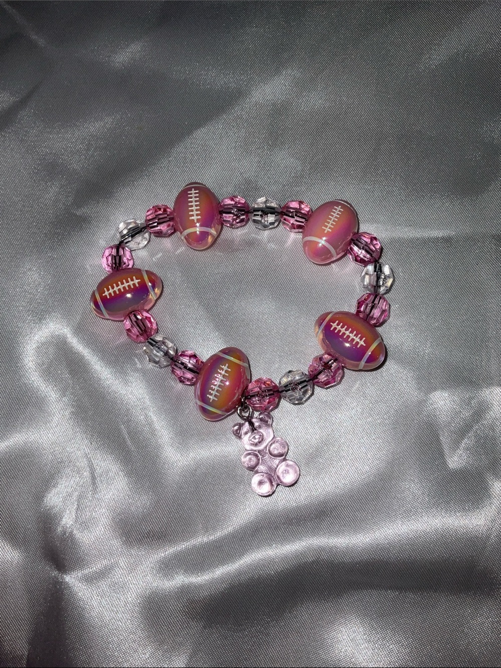 Handmade Pink & Blue Beaded Stretch Bracelet Set football baseball pick 2 - Picture 13 of 13